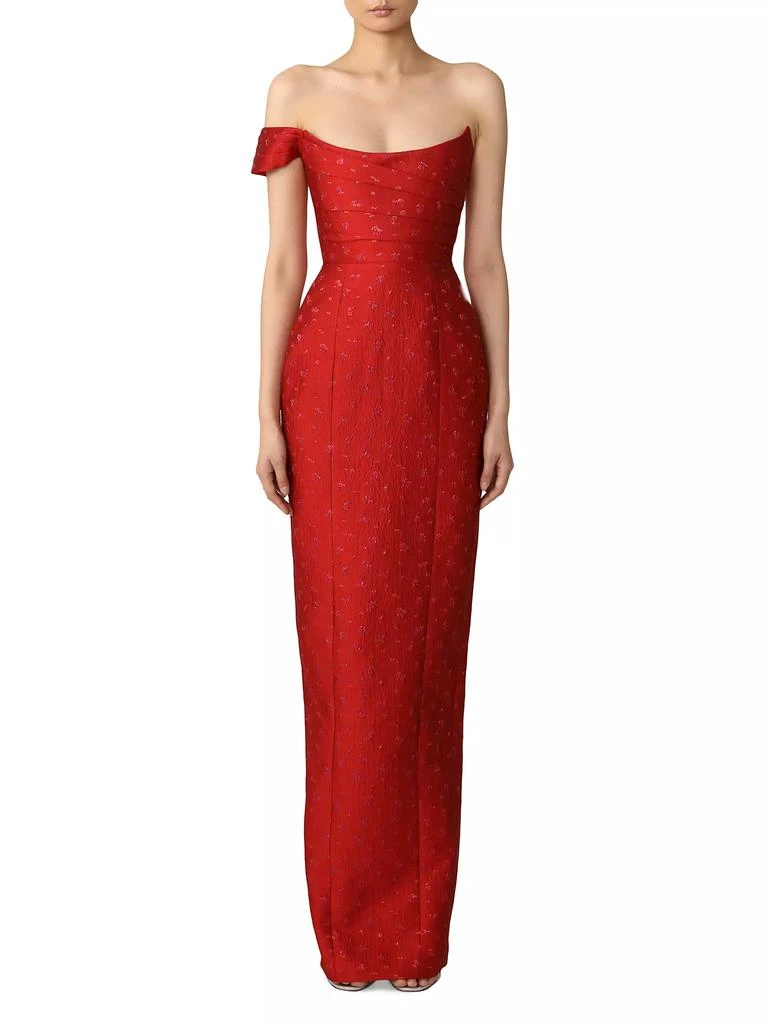 SAU LEE Jackson Jacquard Off-The-Shoulder Gown 3