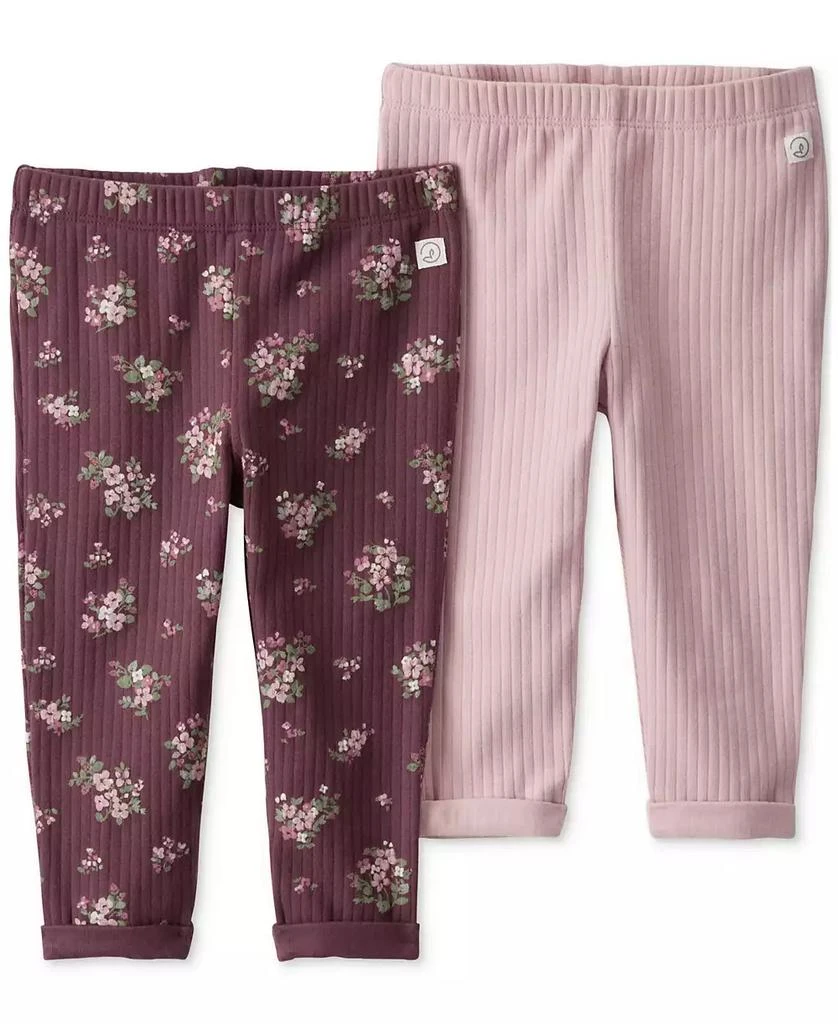 Carter's Baby Girls Floral-Print & Solid Ribbed Leggings, 2 Pack 1