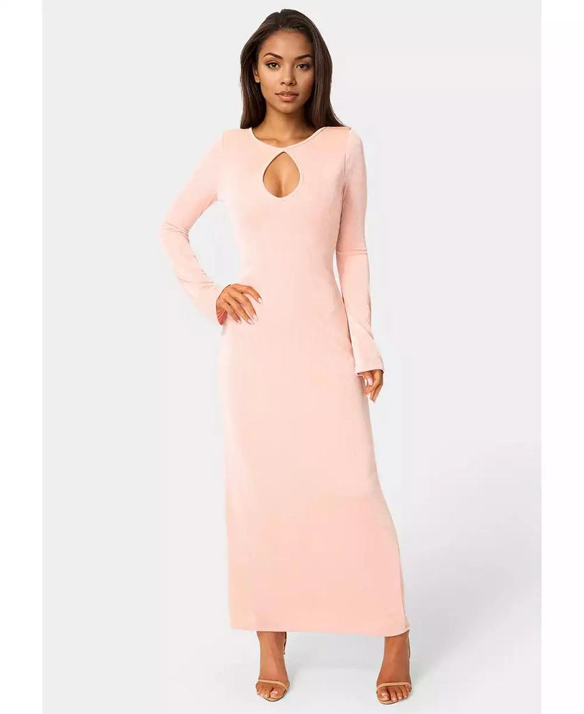 Bebe Women's Long Sleeve Open Neck Slinky Maxi Dress - Dresses & Skirts -  Free Shipping - BeyondStyle