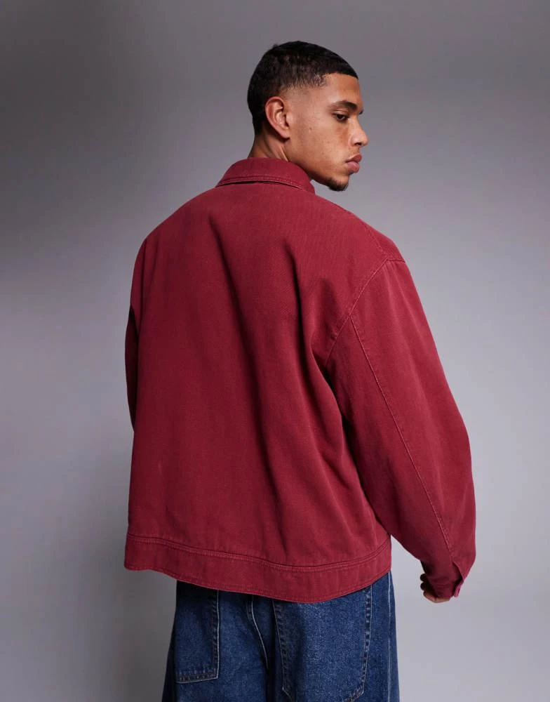 ASOS ASOS DESIGN oversized harrington jacket with chest embroidery in washed red 2