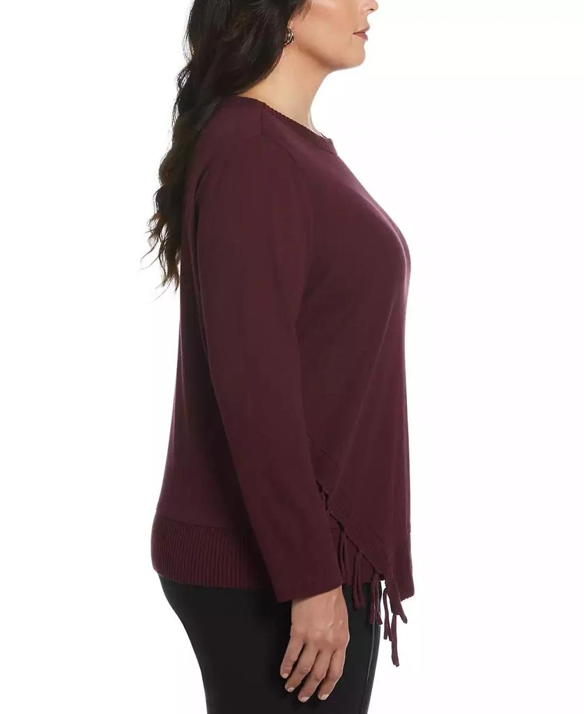 Rafaella Plus Size Ribbed Asymmetrical Fringe Hem Long Sleeve Top 3