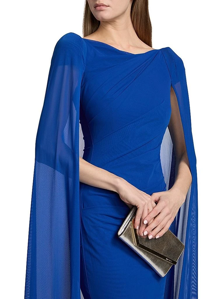 Talbot Runhof Chiffon Cape-Sleeve Sheath Gown 6
