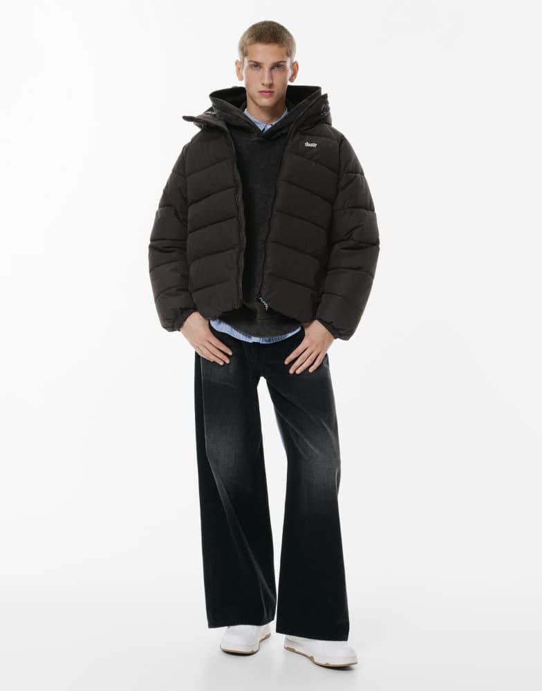 Pull&Bear Pull&Bear Stwd hooded puffer jacket in black - Coats