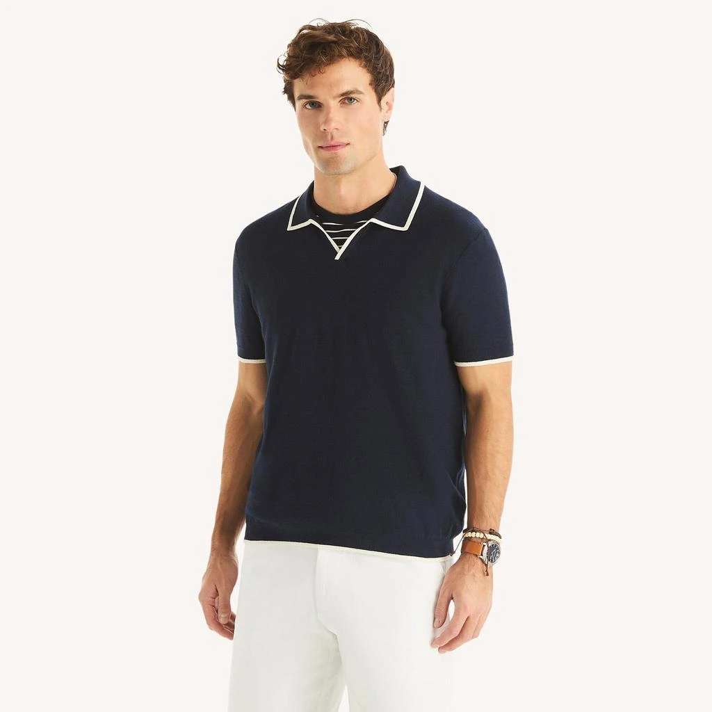 Nautica Mens Tipped Textured Sweater Polo