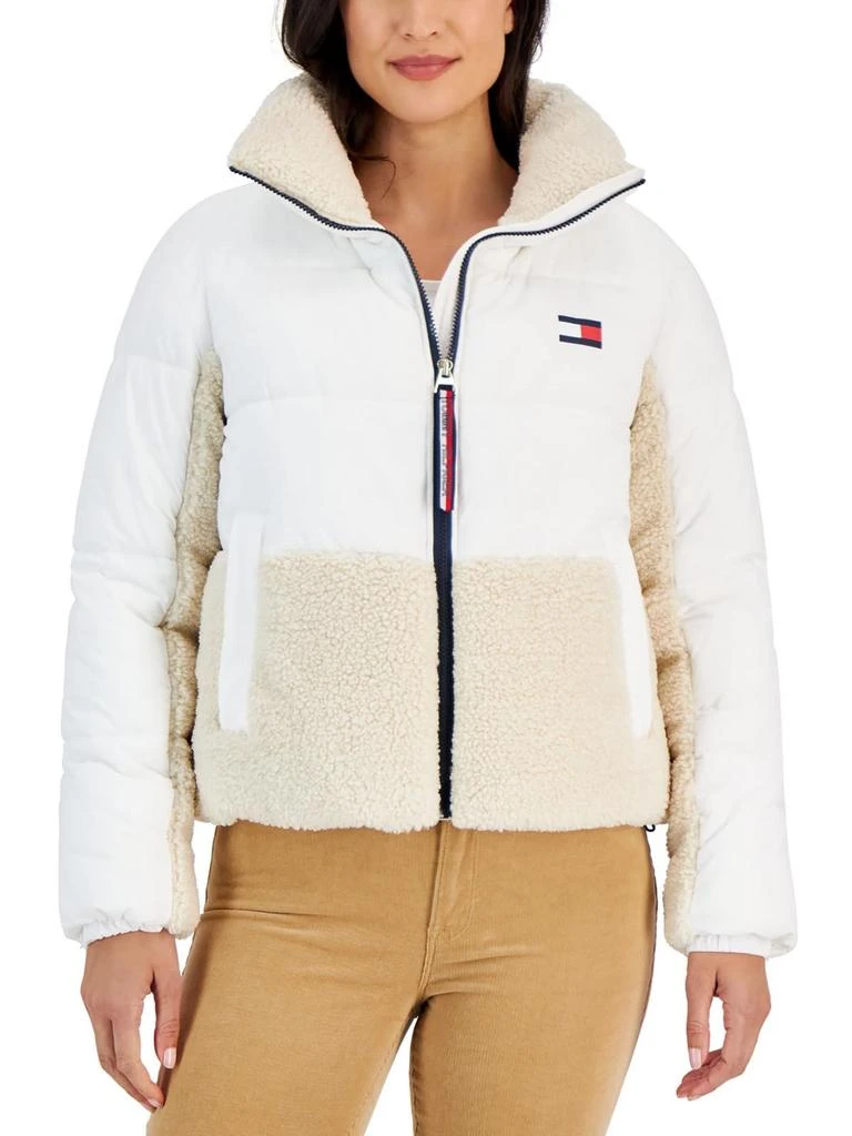 Tommy Hilfiger Womens Faux Fur Trim Colorblock Puffer Jacket 2