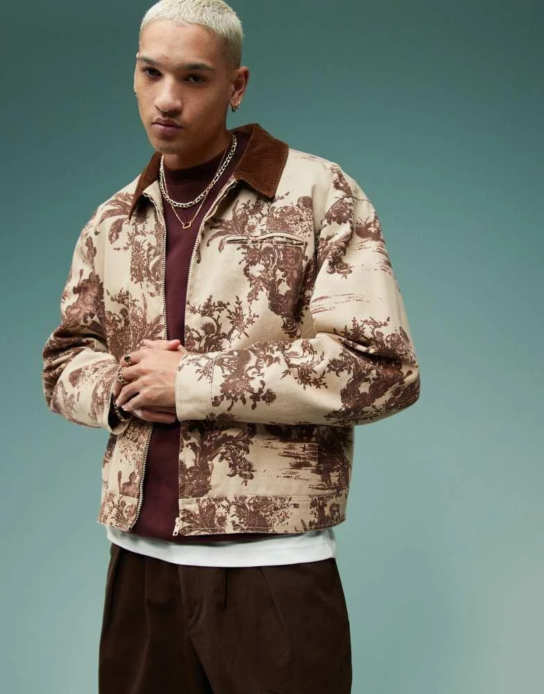 ASOS ASOS DESIGN oversized jacquard harrington jacket in stone 1