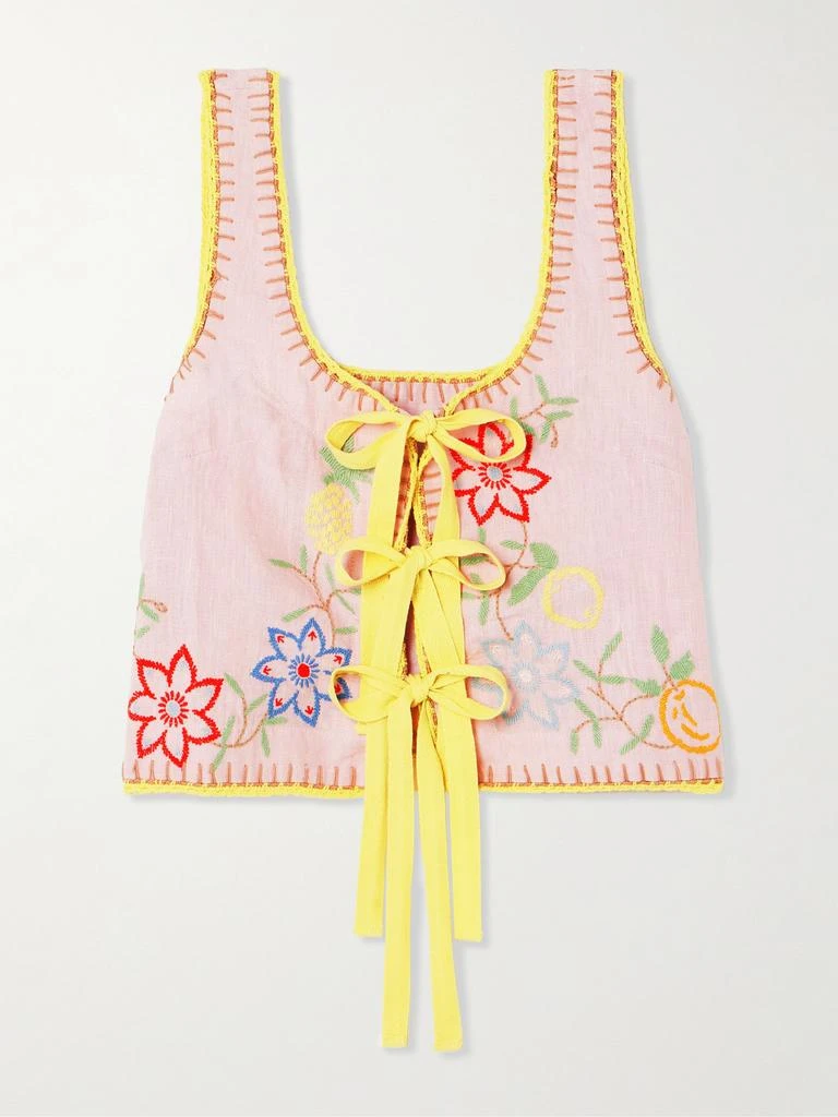 ALÉMAIS Olivia 系带细节刺绣亚麻上衣 1