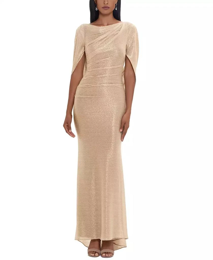 Betsy & Adam Metallic Cape Gown 1