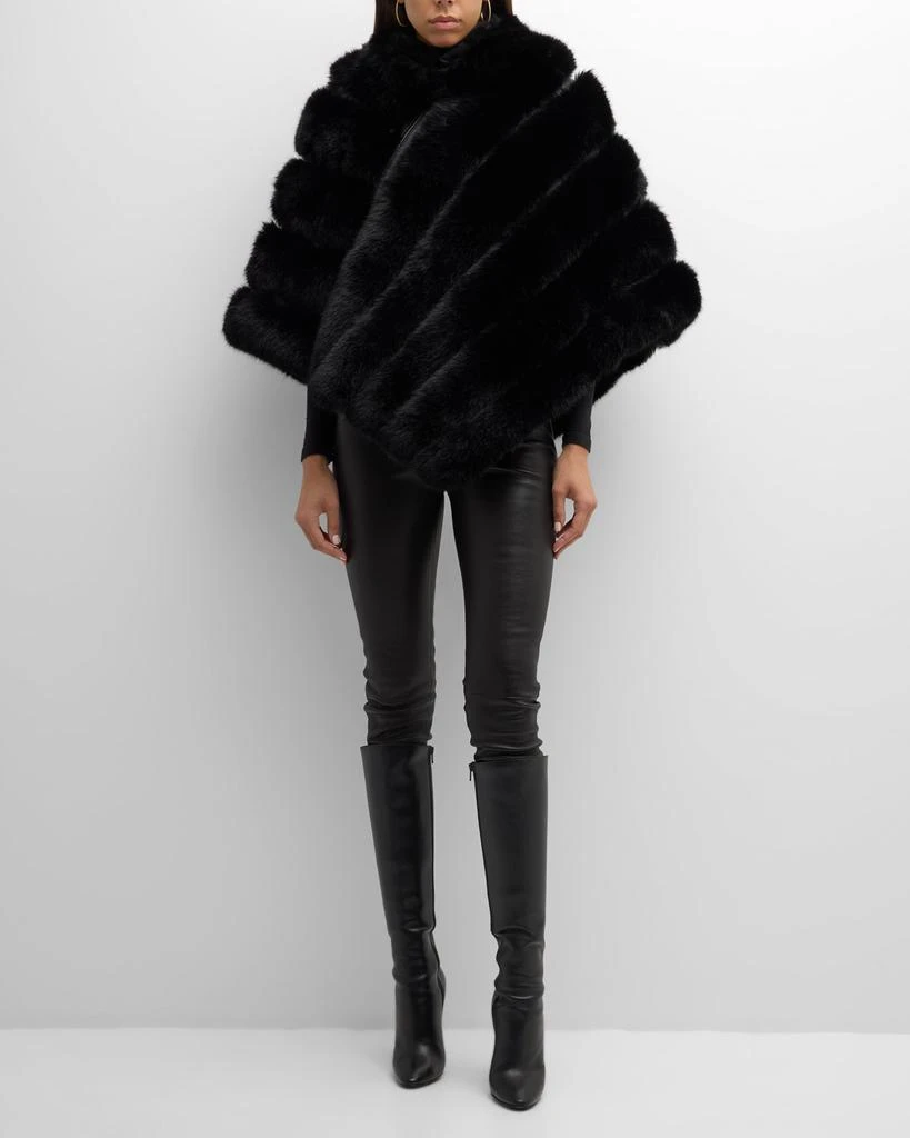 Adrienne Landau Asymmetric Striped Faux Fur Poncho 2