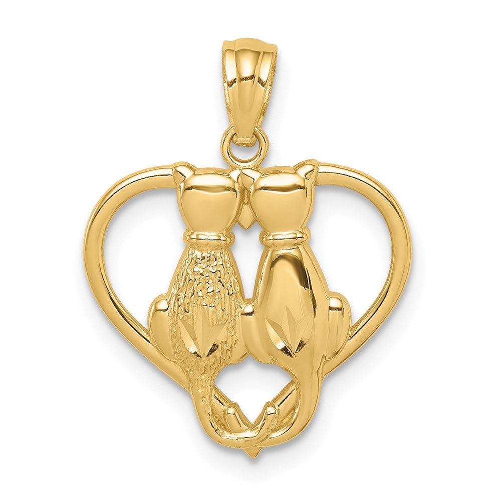 Diamond2Deal 14k Yellow Gold Sitting Cats in a Heart Pendant