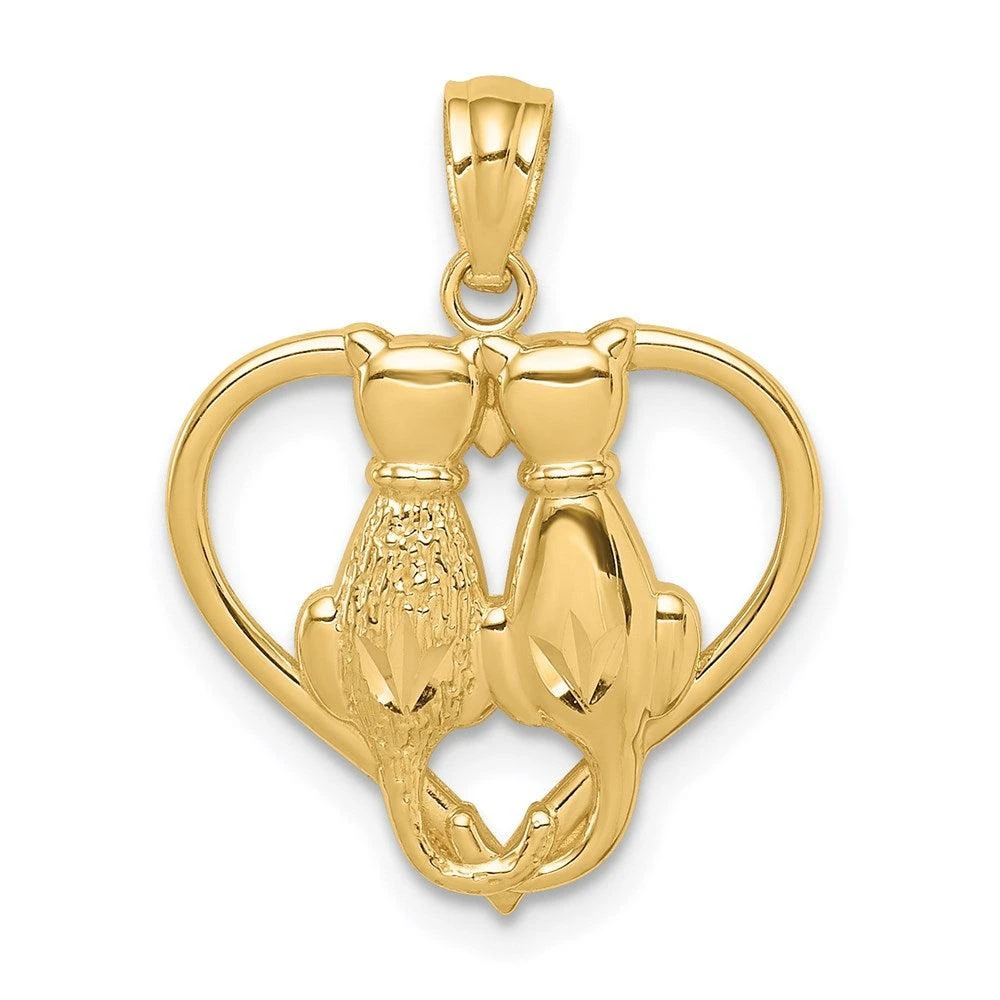 Diamond2Deal 14k Yellow Gold Sitting Cats in a Heart Pendant 1