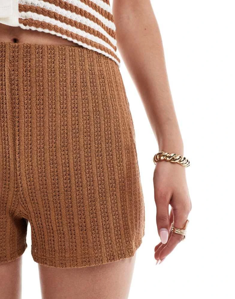 Mango Mango mini knitted co-ord shorts in brown 5