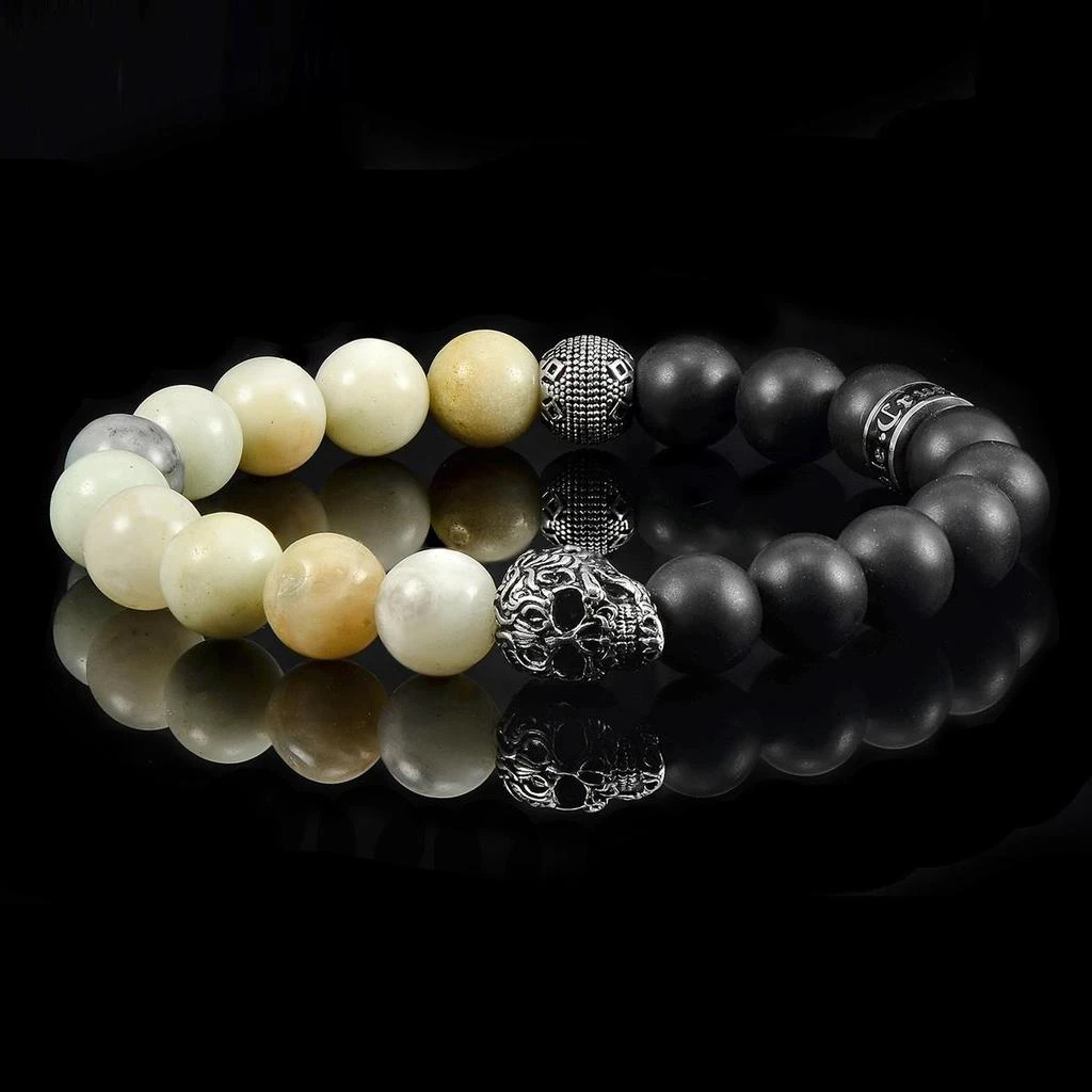 Crucible Jewelry Single Skull Stretch Bracelet with 10mm Matte Black Onyx and Amazonite Beads 4