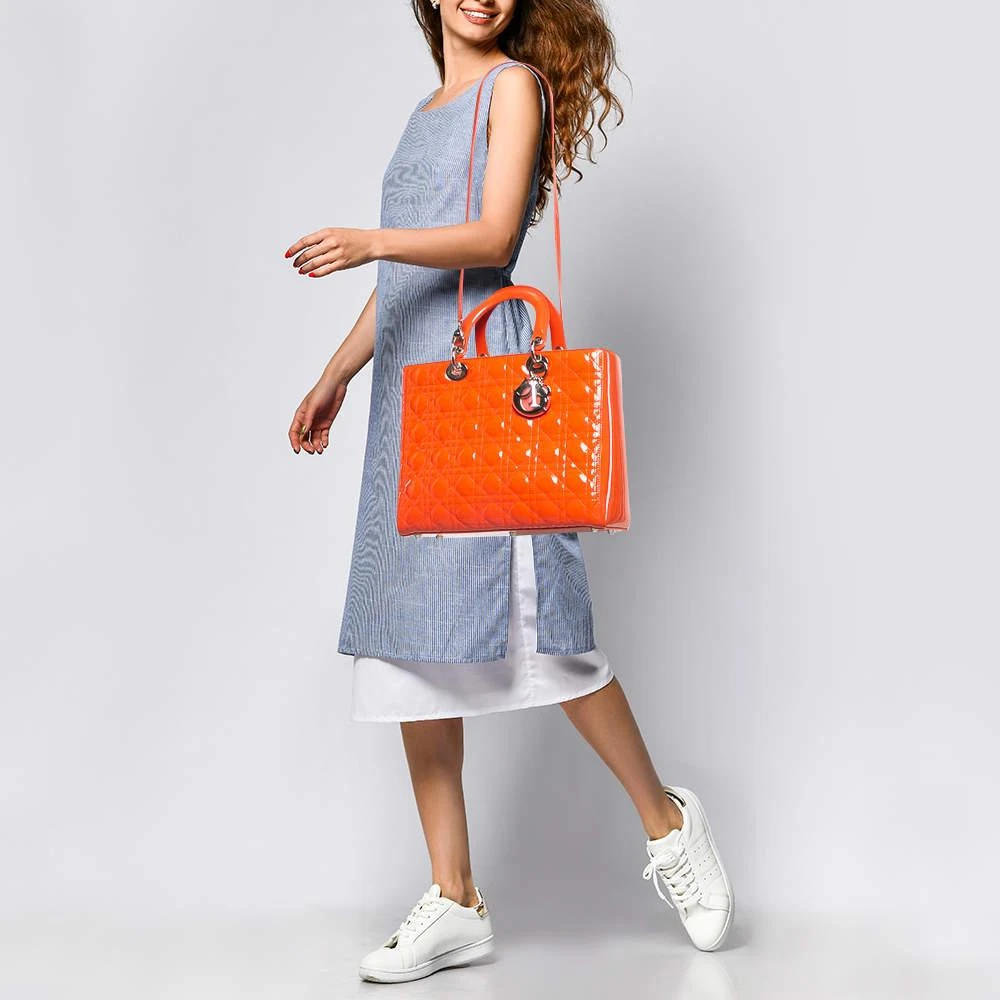 Dior Dior Orange Cannage Patent Leather Large Lady Dior Tote 3