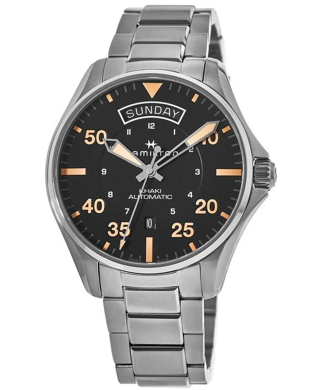Hamilton Hamilton Khaki Aviation Pilot Day Date Auto Black Dial Stainless Steel Men's Watch H64645131 1