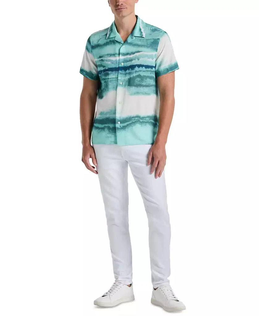 Perry Ellis Men's Short Sleeve Wave Print Button-Front Camp Shirt 4