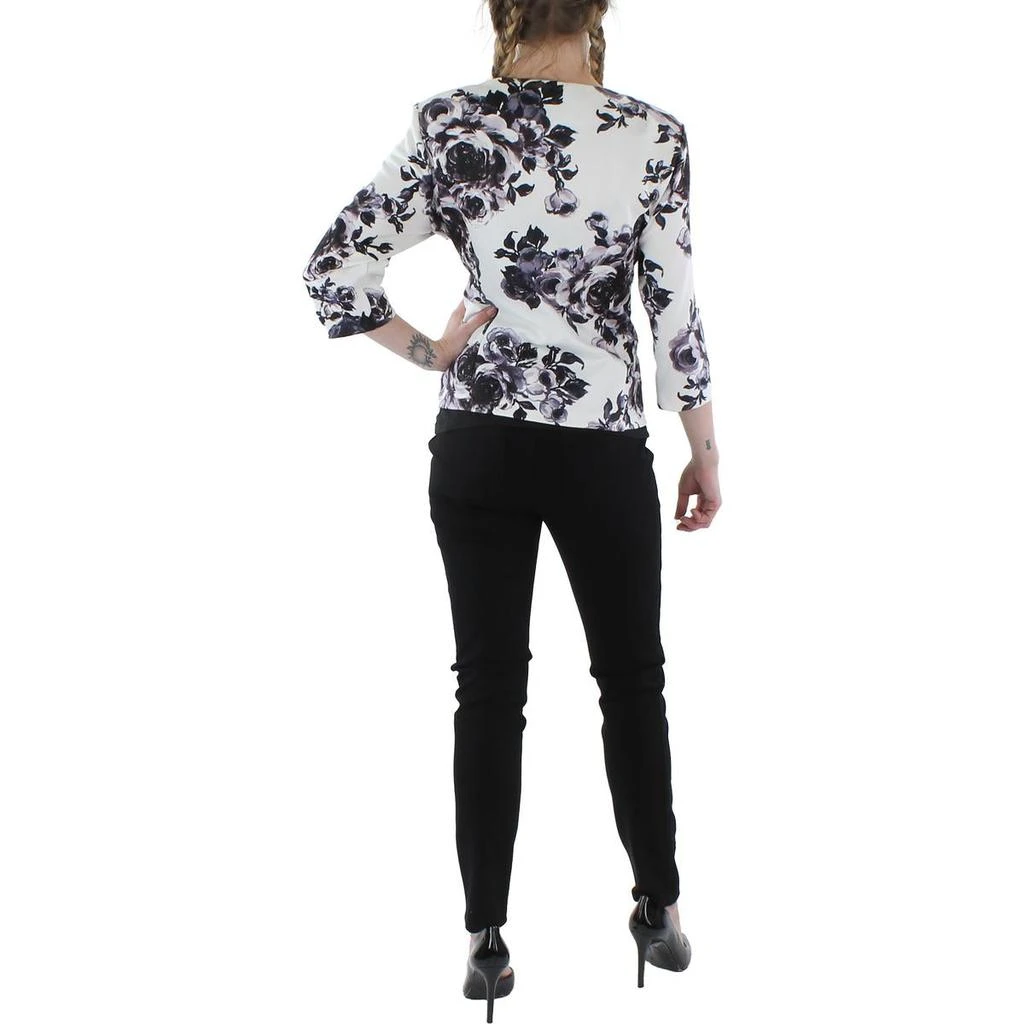 Alex Evenings Petites Womens Knit Floral Collarless Blazer 2