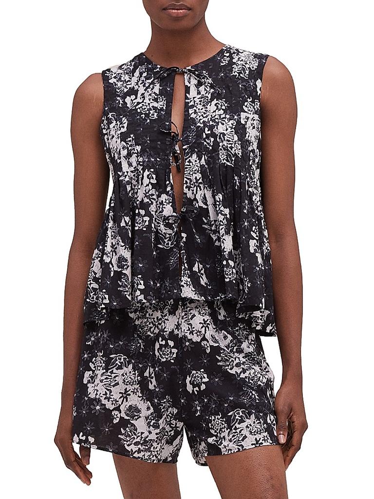 Desmond & Dempsey Flowers Of Time Pleated Cami & Shorts Set