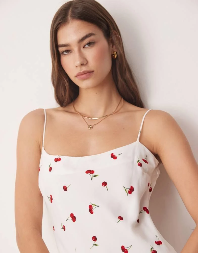 Abercrombie & Fitch cami strap knee length slip dress in red cherry print