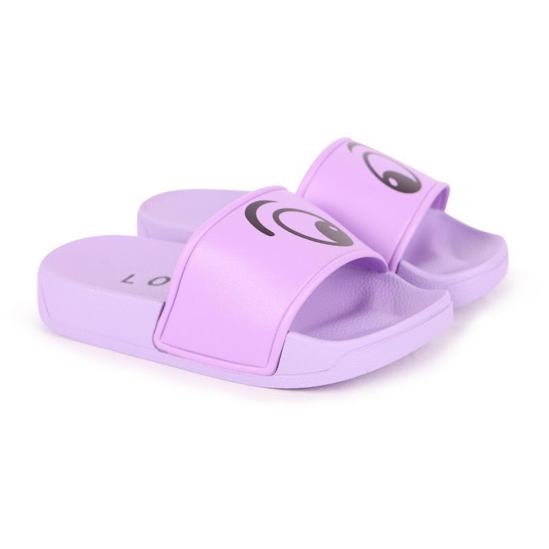 Loud Apparel Outside lilac slides with eyes print