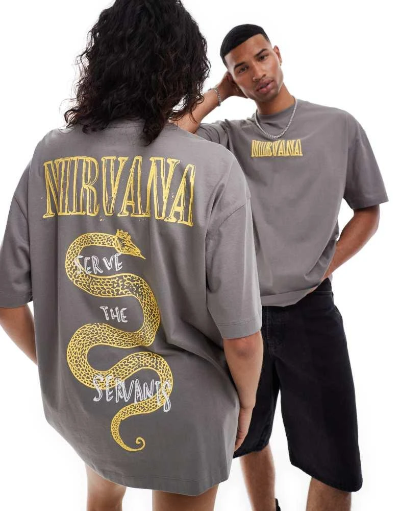 ASOS ASOS DESIGN unisex oversized license band t-shirt with Nirvana prints in charcoal 4
