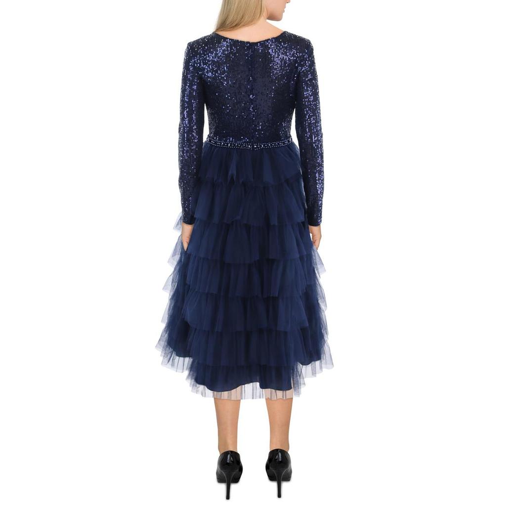 Ieena for Mac Duggal Womens Tiered Long Evening Dress