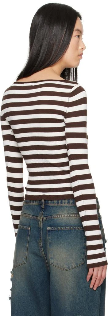 Frankies Bikinis Brown & Off-White Theo Striped Knit Sweater 3