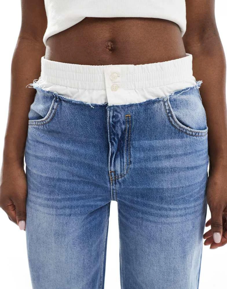 Pull&Bear Pull&Bear boxer waistband wide leg jean in dark blue 5