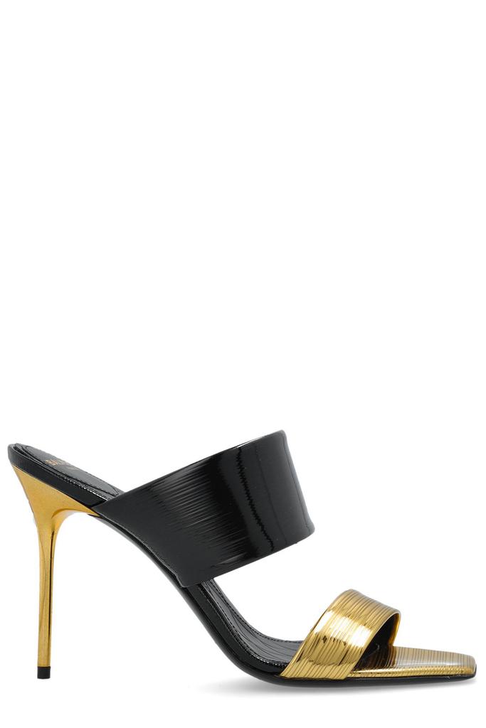 Balmain Safety Mule In Denim Fabric With Applied Pin