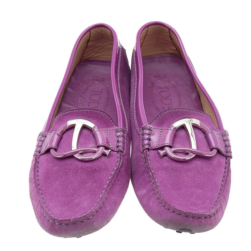 Tod's Tod's Purple Suede And Patent Leather Trim Embellished Slip On Loafers Size 38 3
