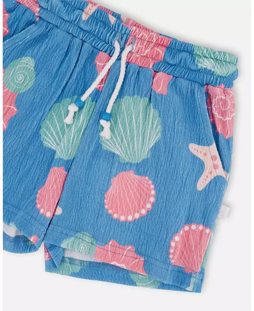 Deux par Deux Toddler Girls Crinkle Jersey Shorts Blue Shell Print 4