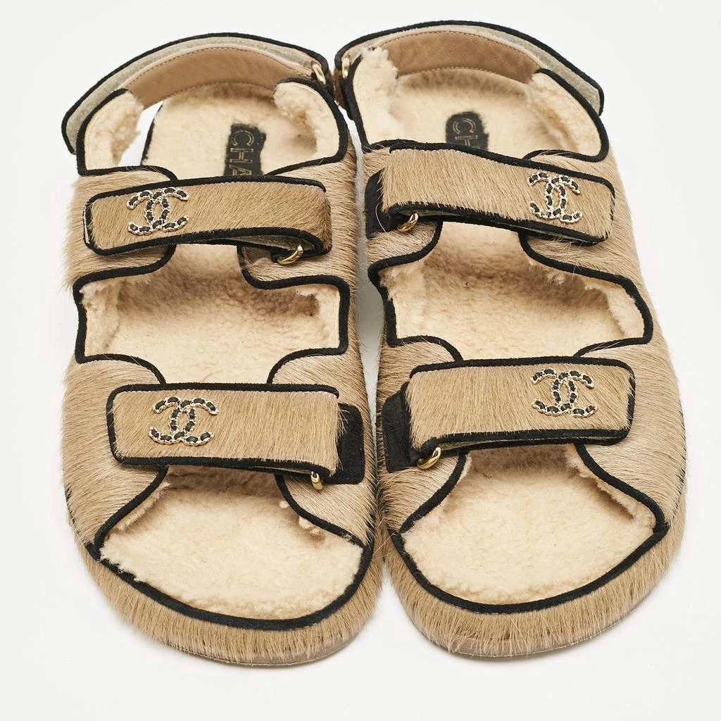 Chanel Chanel Brown Calf Hair and Shearling Fur Dad Slingback Sandals Size 40.5 3