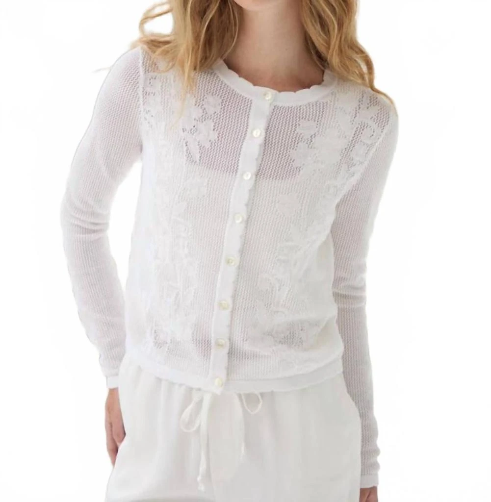Autumn Cashmere Mesh Cardigan With Floral Motif In White 1