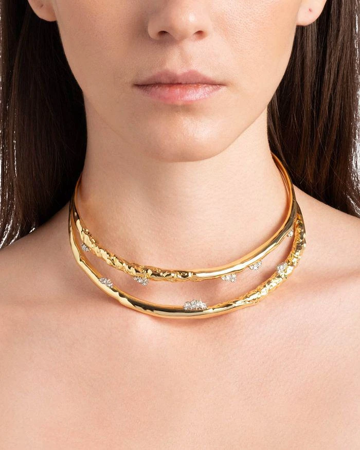 Alexis Bittar Crystal Thorned Structured Open Collar Necklace in 14K Gold Plated, 4.75" 3