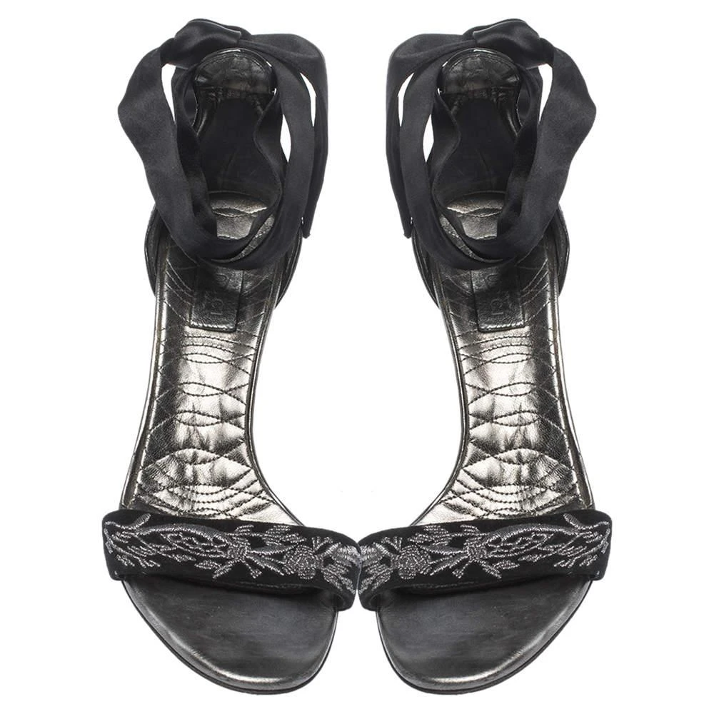 Gucci Gucci Black Embroidered Suede and Satin Open Toe Ankle Wrap Sandals Size 39 3