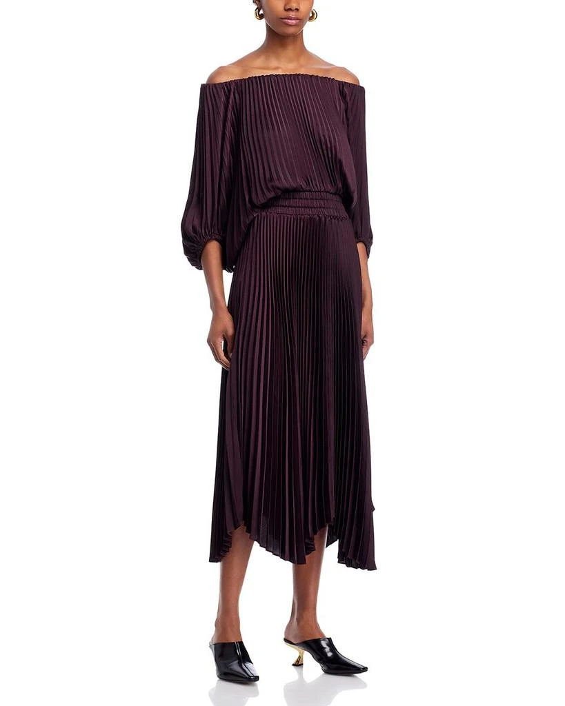 Sienna Pleated Off-the-Shoulder Dress  On Sale Now with Up to 40% Off |  Discover Exclusive Deals & Savings at BeyondStyle  Authentic A.L.C. women| dress with Limited-Time Discounts, Free Shipping, and Price