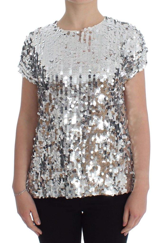 Dolce & Gabbana Dolce & Gabbana  Silver Sequined Crewneck Blouse T-shirt Top
