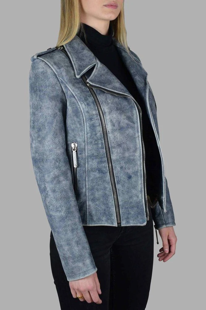 Philipp Plein Aged Blue Leather Perfecto Jacket 3