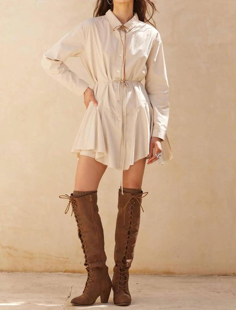PROMESA Belted Shirt Romper In Oatmeal