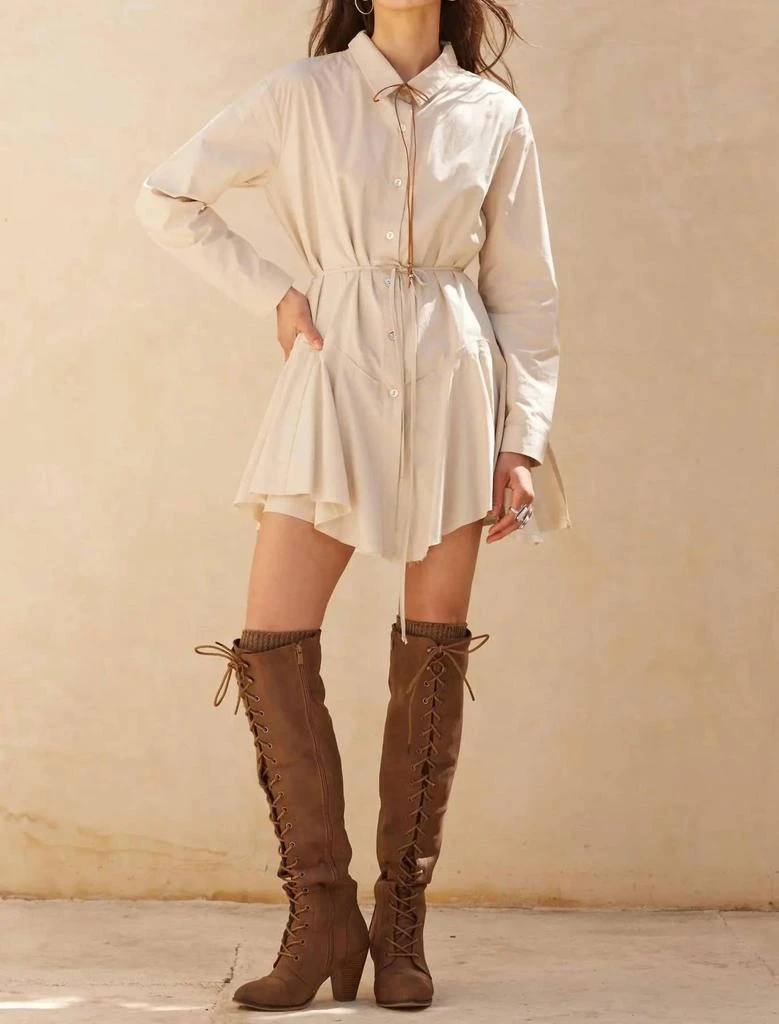 PROMESA Belted Shirt Romper In Oatmeal 1