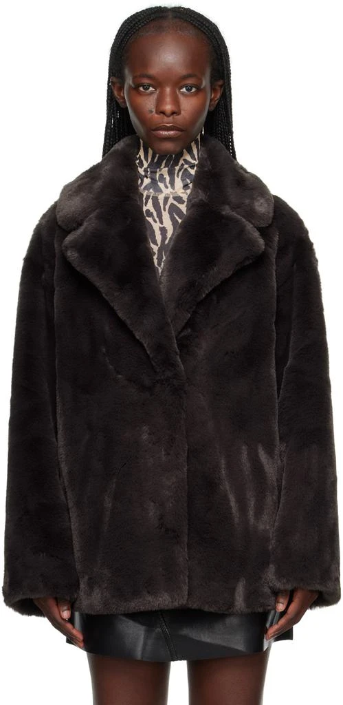 STAND STUDIO Brown Savannah Faux-Fur Jacket 1