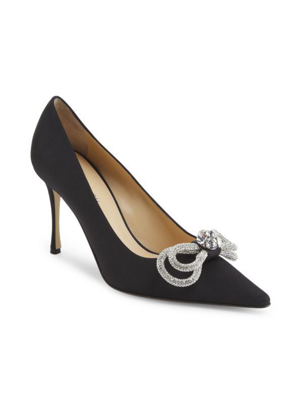 Mach & Mach 90MM Rhinestone Embellished Bow Satin Pumps