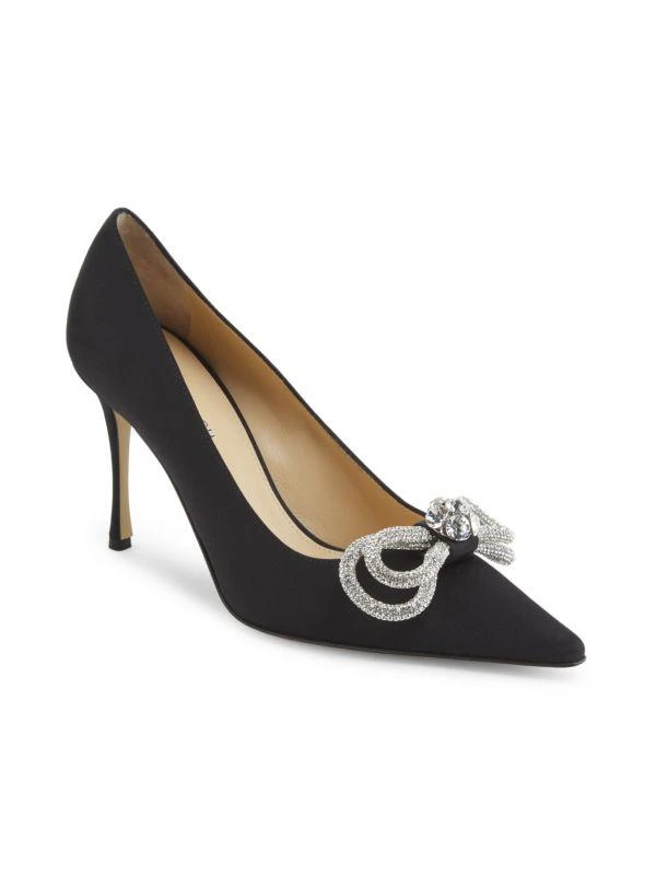Mach & Mach 90MM Rhinestone Embellished Bow Satin Pumps 2