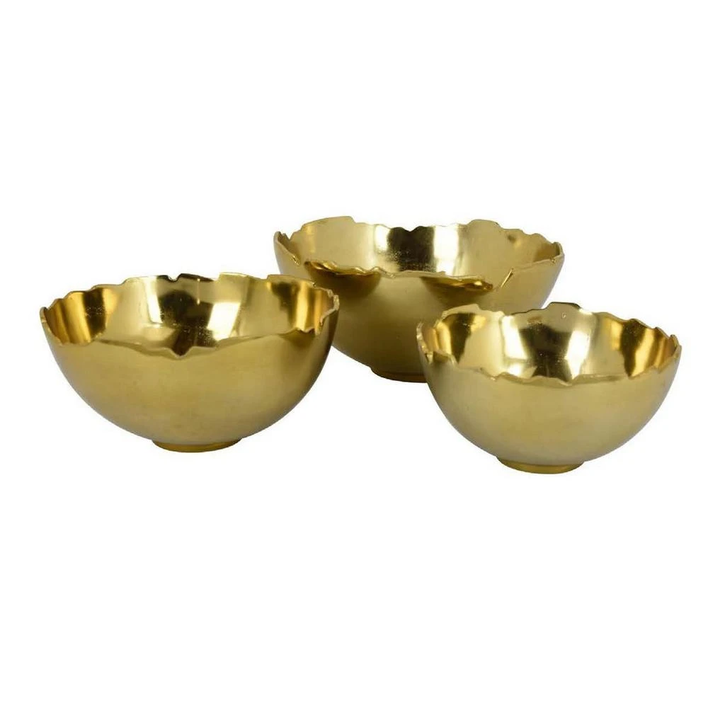 Hivvago Bonz Set of 3 Bowls, Unique Top Shape, Round Base, Gold Metal Finish