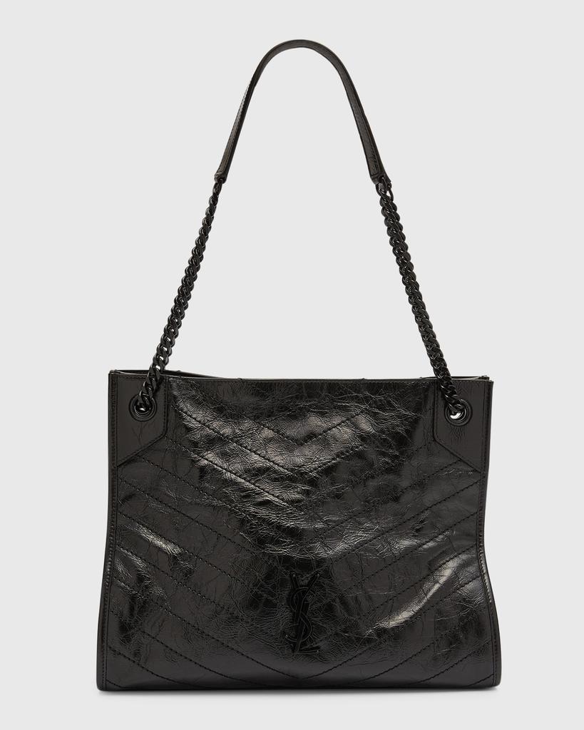 Yves Saint Laurent Niki Medium YSL Shopper Tote Bag in Crinkled Leather
