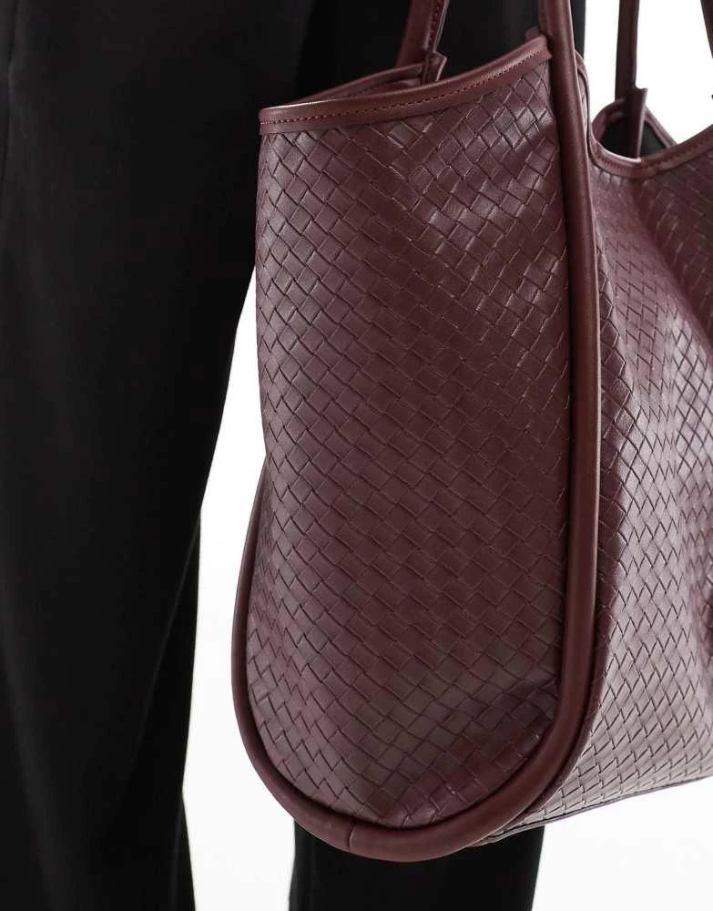 ASOS ASOS DESIGN weave tubular tote bag in burgundy 3