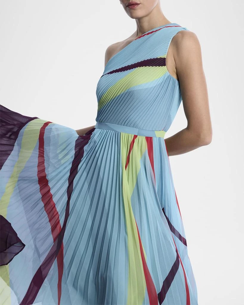 BCBG One-Shoulder Abstract-Print Pleated Midi Dress 5