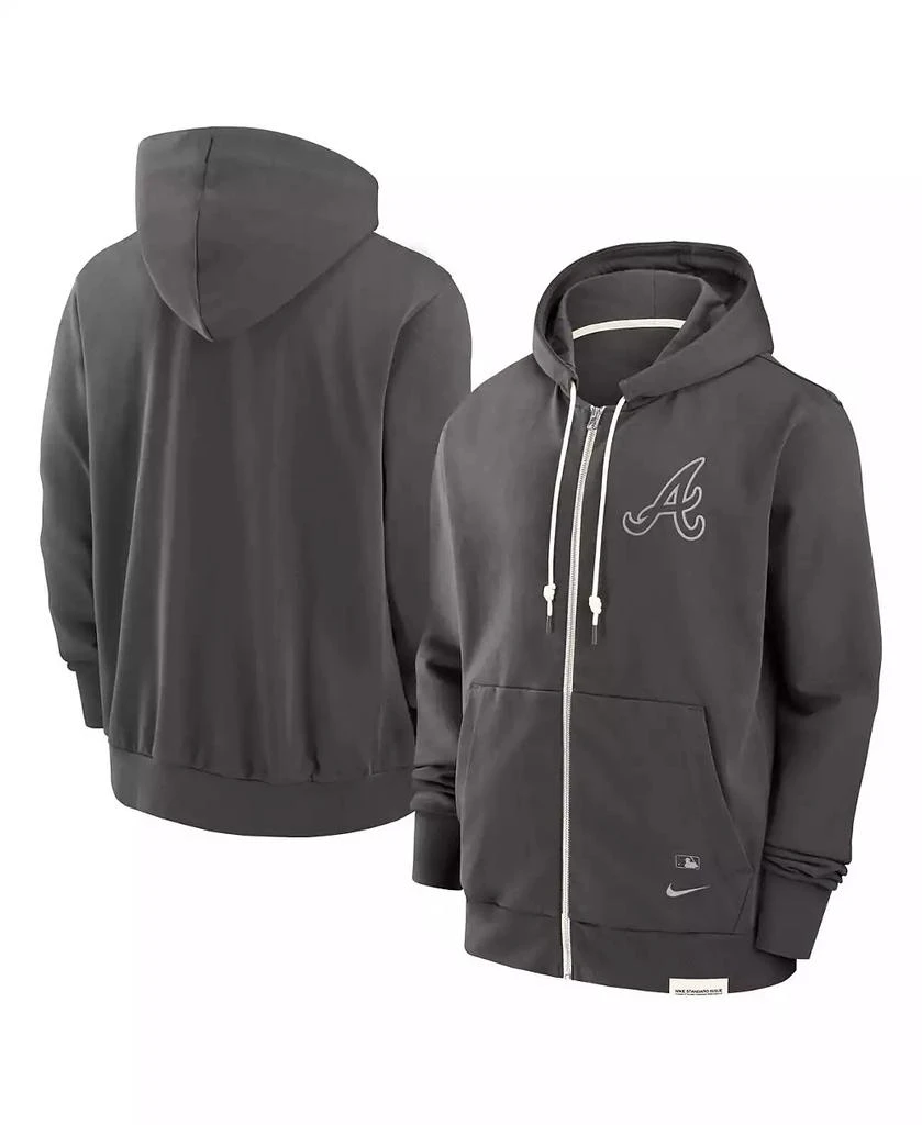 NIKE Men's Charcoal Atlanta Braves Authentic Collection Travel Player Performance Full-Zip Hoodie 1