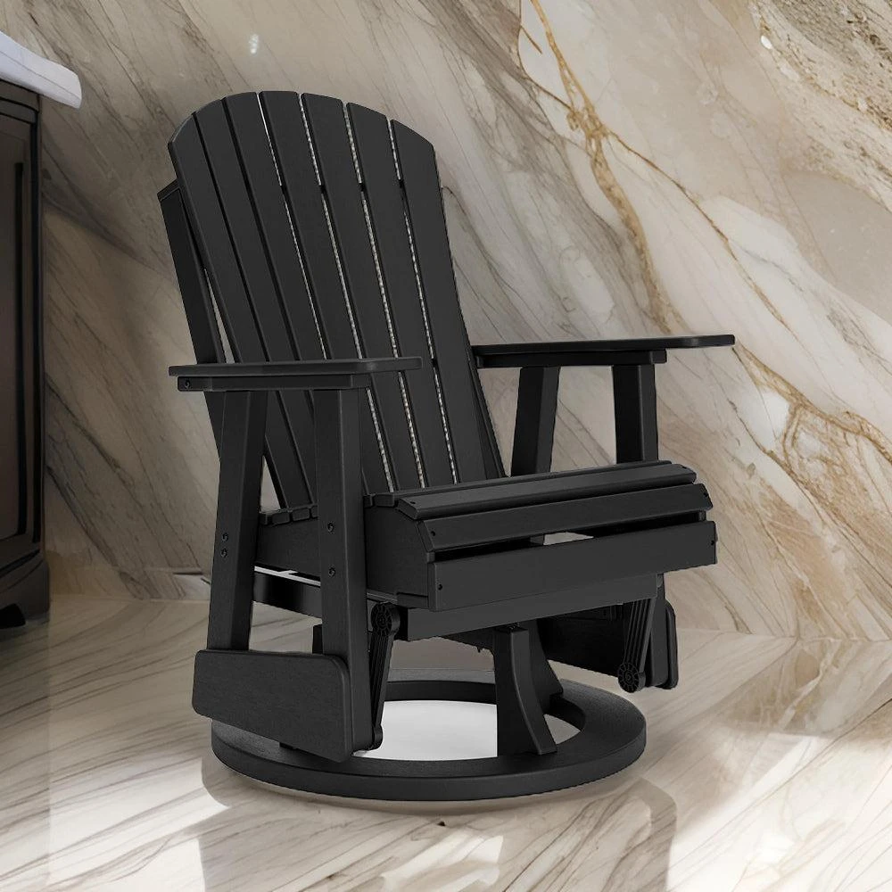 Hivvago Sami 31 Inch Outdoor Swivel Glider Chair, Slatted, Adirondack, Black Finish