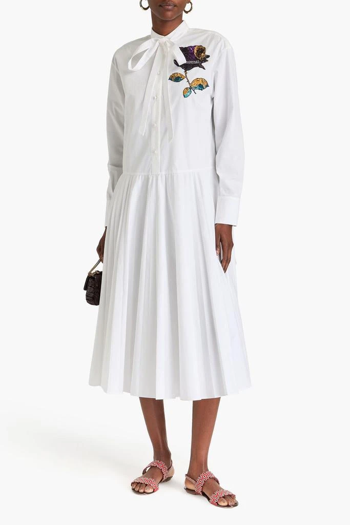 Valentino Floral-appliquéd cotton-poplin midi shirt dress 2